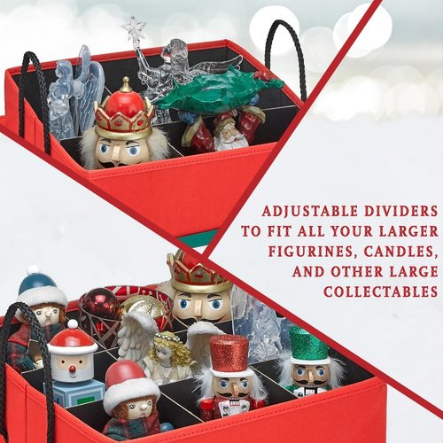 Christmas Nutcracker Storage Box | Collectible Organizer for 9-16" Tall Nutcrackers & Ornaments - Adjustable Dividers