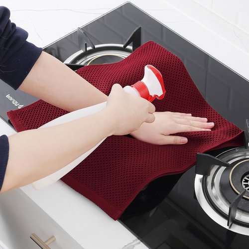 Homaxy Kitchen Dish Towels - Ultra Soft 100% Cotton Waffle Weave, Quick Drying, 13 x 28 Inches, 6-Pack | Burgundy