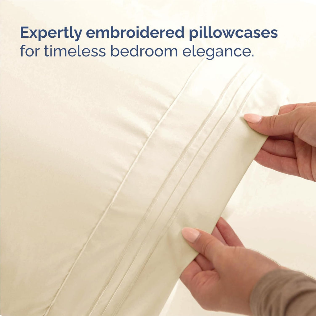 Skiennix Split King Size 5-Piece Sheet Set - Comfy Cooling Bed Sheets - Luxury Hotel Quality - Deep Pockets, Soft, Wrinkle-Free - Off White