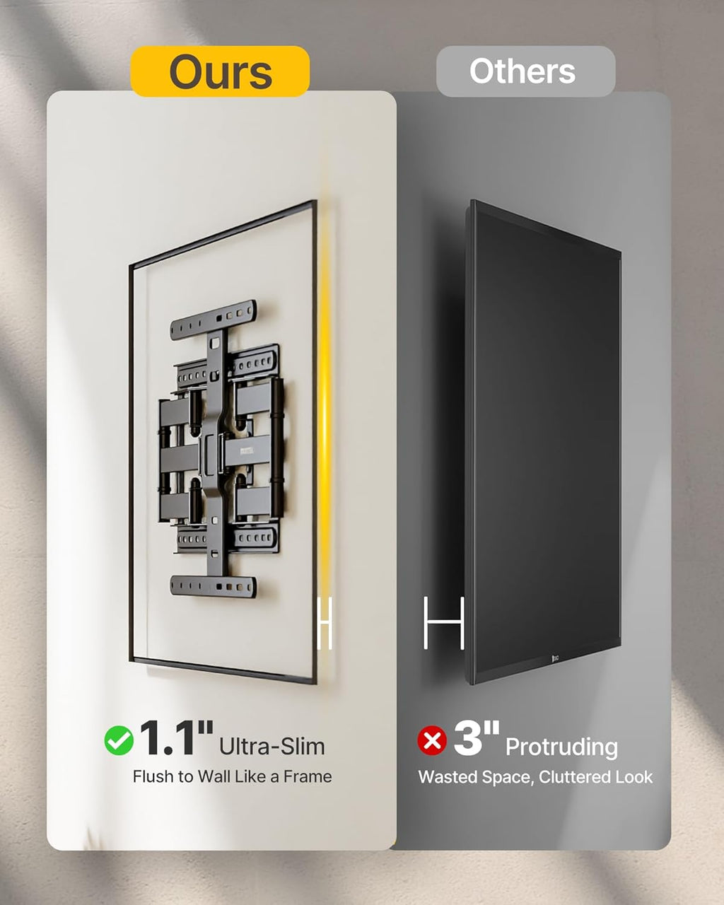 monTEK Ultra Slim TV Wall Mount - Full Motion Bracket for 37-75 Inch TVs, 132lbs Capacity | Max VESA 400x400mm