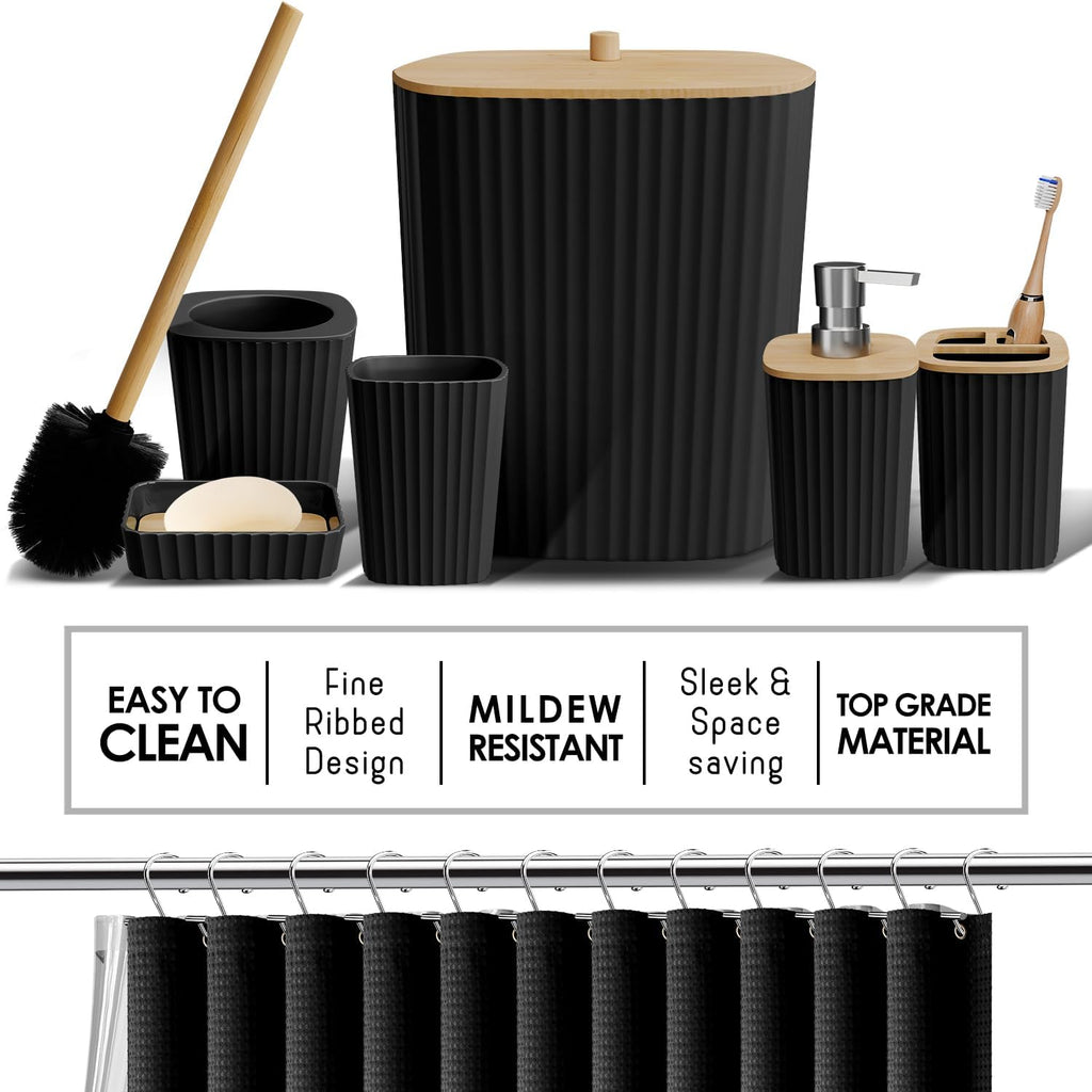 Clara Clark Bathroom Accessories Set - 20-Piece Black Bathroom Set with Shower Curtain, Soap Dispenser & More