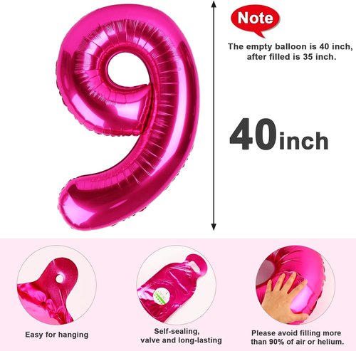 Hot Pink Number 9 Balloon by [Brand Name] - 40 Inch Perfect for Birthday Parties, Weddings & Graduations