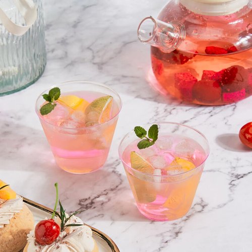 RACETOP 9 oz Clear Disposable Plastic Cups 100 Pack, Clear Plastic Cups Tumblers, Heavy-duty Party Glasses, Disposable Cups