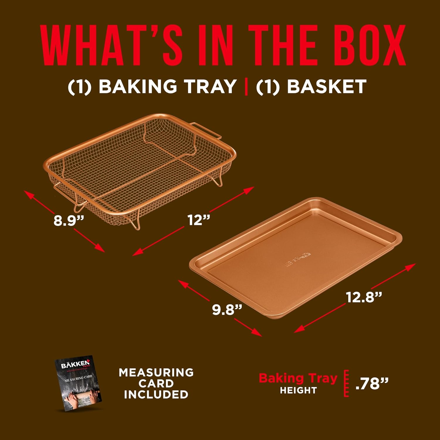 Bakken Swiss 2-In-1 Air Fryer Tray - Nonstick Copper Crisper Basket, Extra-Large 9.5"x13", Dishwasher Safe
