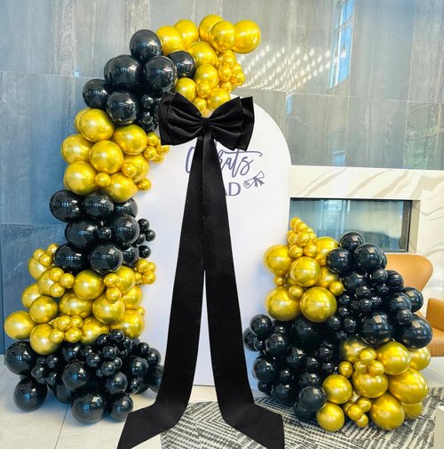 Giant Bow Decoration | Double Layer Satin Bow for Weddings & Parties - Black, 71x18 Inch