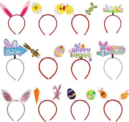 GREATRIL Easter Party Headbands - 12 PCS Colorful Headwear for Holiday Celebrations | Photo Booth Accessories