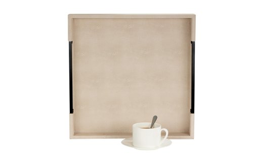 Sagala Extra Large 20" Square Ivory Shagreen Leather Ottoman Tray with Black Handles for Coffee Table, Versatile Decorative Serving Tray for Living Room(Ivory-Black, Square 20")