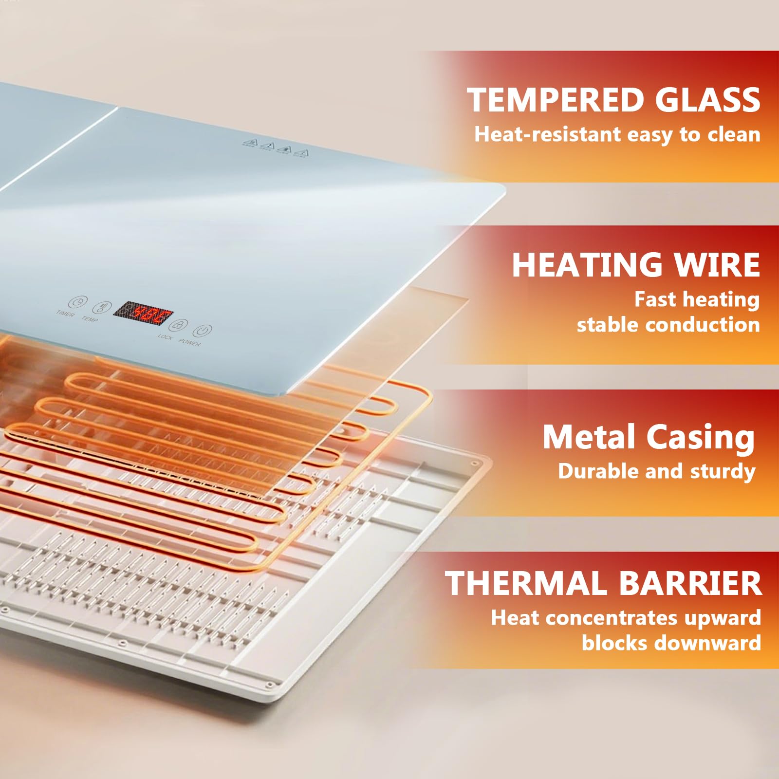 TUERKUMEN Food Warmer Tray - Foldable Desktop Warming Plate with Touch Control, Heat-Resistant Edges & Insulated Base, Stain-Proof Surface for Family Gatherings/Parties (Unfolded: 31.5"X15.75")