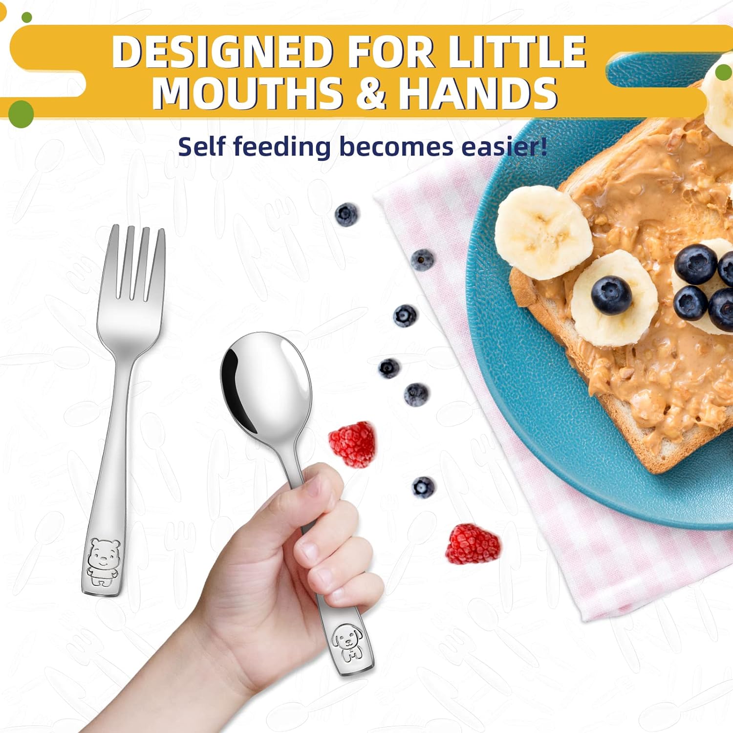 VITEVER Toddler Utensils Set - 10-Piece Kids Stainless Steel Silverware | Safe Forks & Spoons, Dishwasher Safe