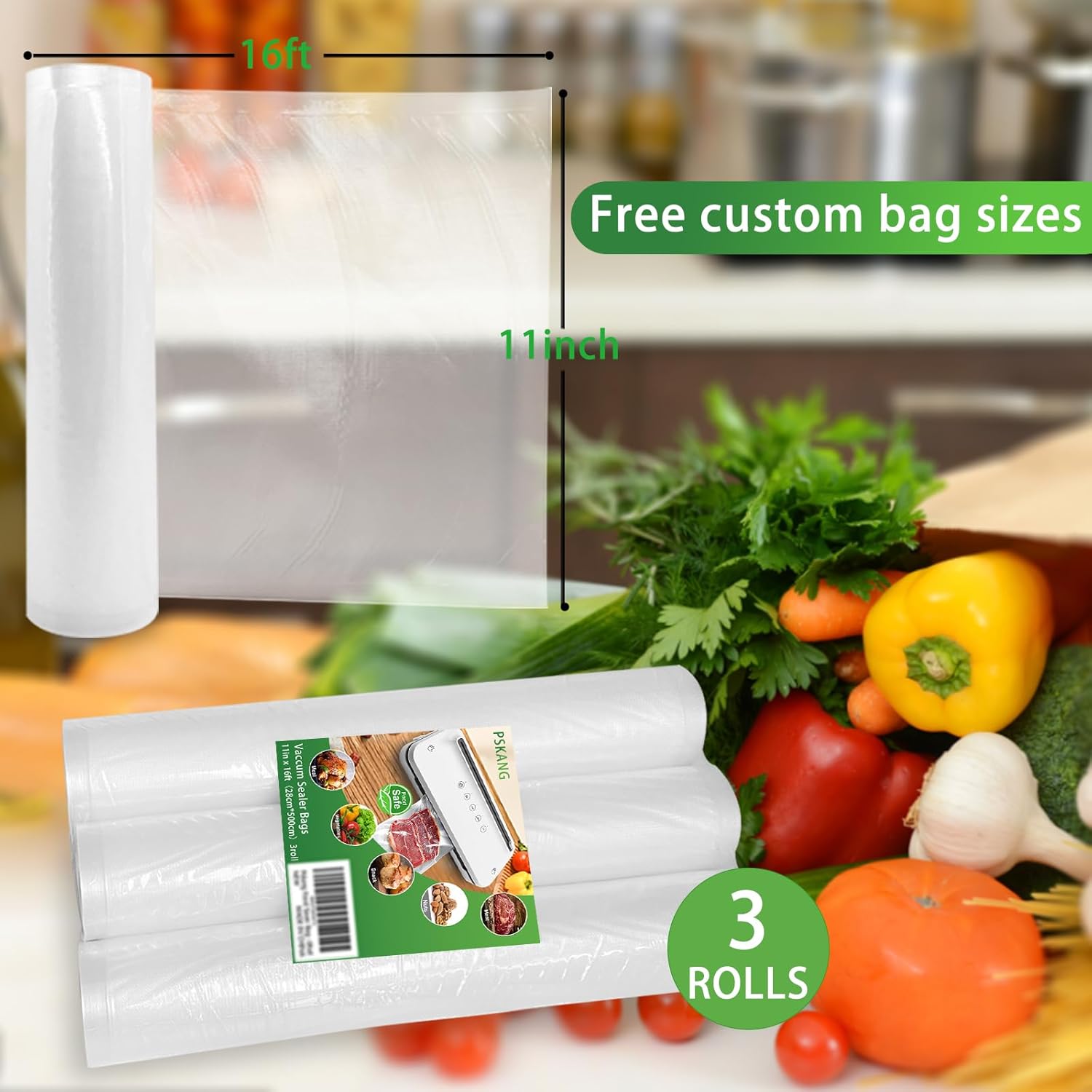 Vacuum Sealer Bags by [Brand Name] - Heavy Duty BPA-Free Rolls 11" x 16' for Airtight Food Storage