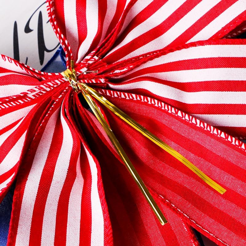 SIMISI Ribbon Patriotic Wreath Bow - 4th of July Decorations in Red, White & Blue Stars (11x20 Inch)