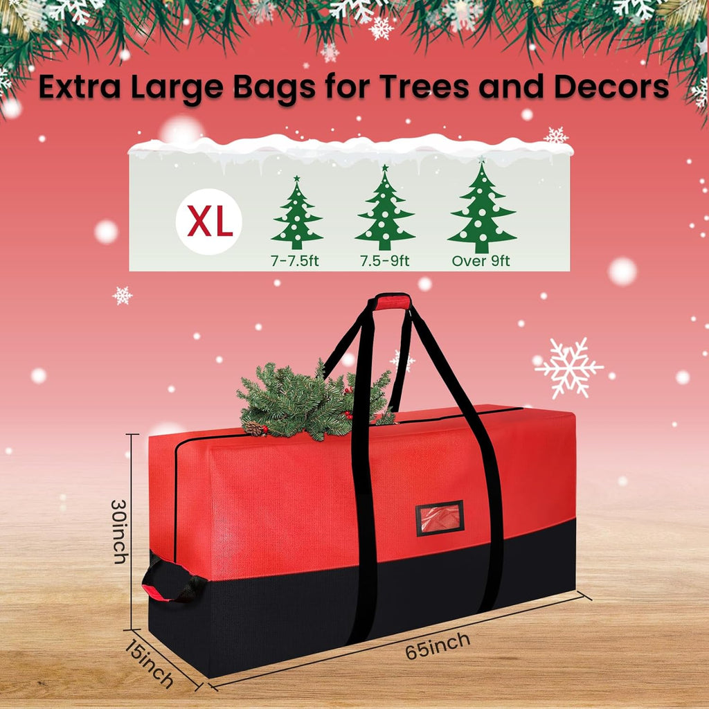 Regine Switzerland Heavy Duty Christmas Tree Storage Bag - Waterproof, Durable Zipper & Handles for 9ft Trees | Black & Red