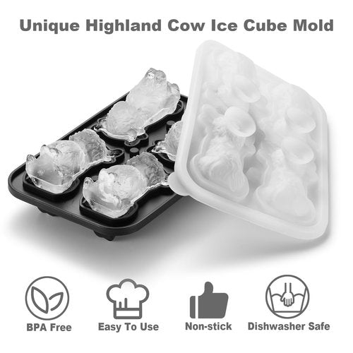 ACOOKEE 3D Highland Cow Ice Cube Tray Fun Shapes, Novelty Highland Cow Gifts, Holiday Stocking Stuffers for Men Women, Cute Highland Cattle Ice Mold for Whiskey,Cocktail,Bourbon