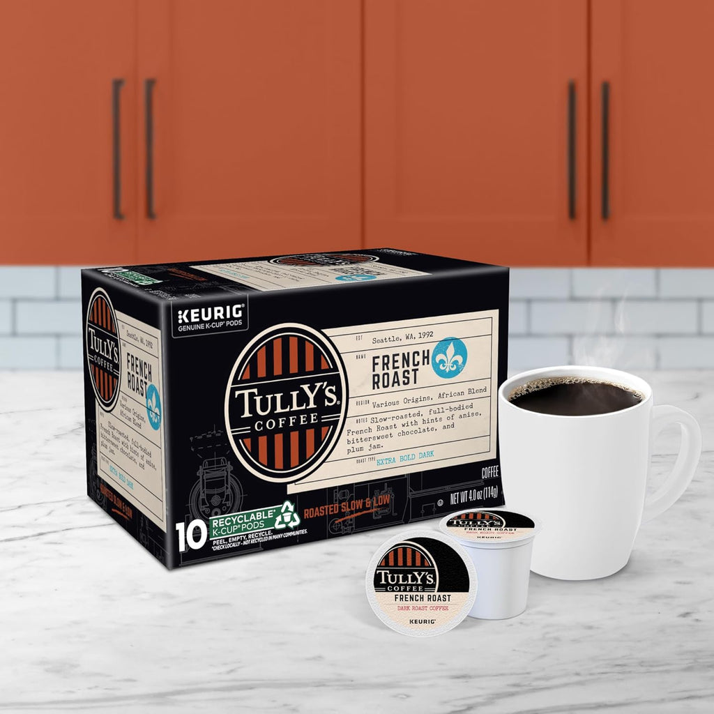 Tully's Coffee French Roast K-Cup Pods - Dark Roast Single Serve Coffee, 60 Count (6 Packs of 10)