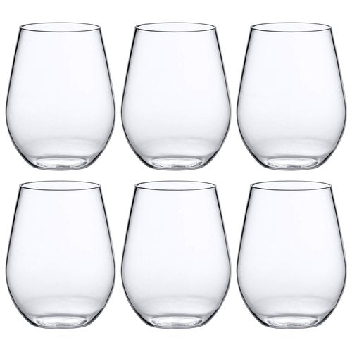 Amazing Abby - Cynthia - 20-Ounce Unbreakable Tritan Wine Glasses (Set of 6), Plastic Stemless Wine Tumblers, Reusable, BPA-Free, Dishwasher-Safe, Perfect for Poolside, Outdoors, Camping, and More