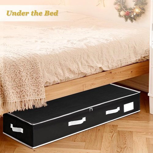 Criusia Gift Wrapping Paper Organizer - Durable Underbed Storage for 24 Rolls | Removable Dividers & Pockets, Black