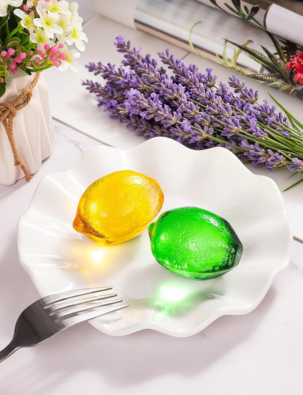 Skiennix Glass Lemon Figurines - 2-Inch Collectible Fruit Decor for Home & Office Table