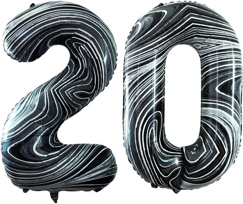 GOER 20th Birthday Balloons - 42 Inch Jumbo Marble Black Foil Helium Decorations