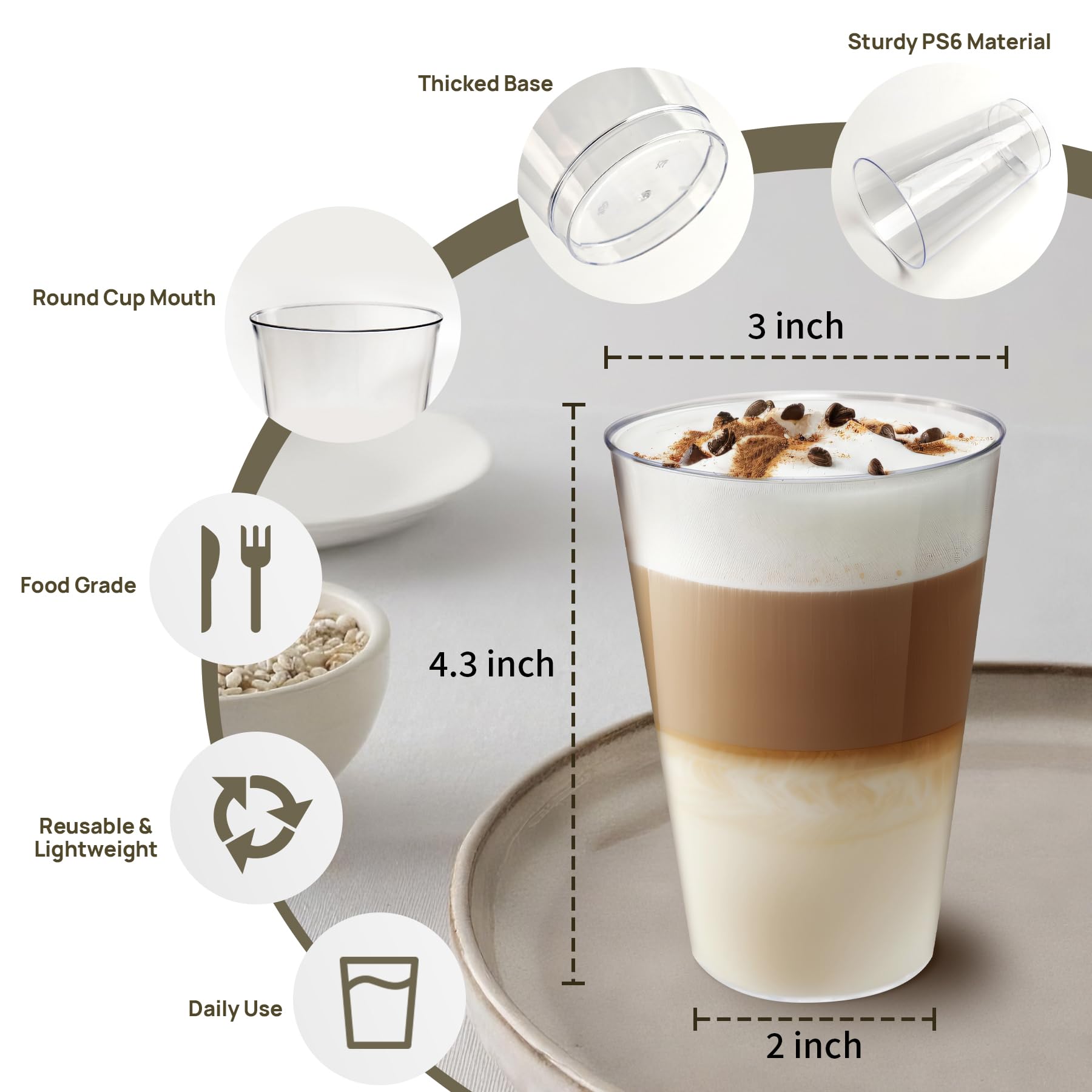 Byvivace 200Counts 12 OZ. Hard Plastic Cups Fancy Disposable Cups for Party, 12 Ounce Clear Elegant Wedding Cups Disposable Wine Glasses for Parties