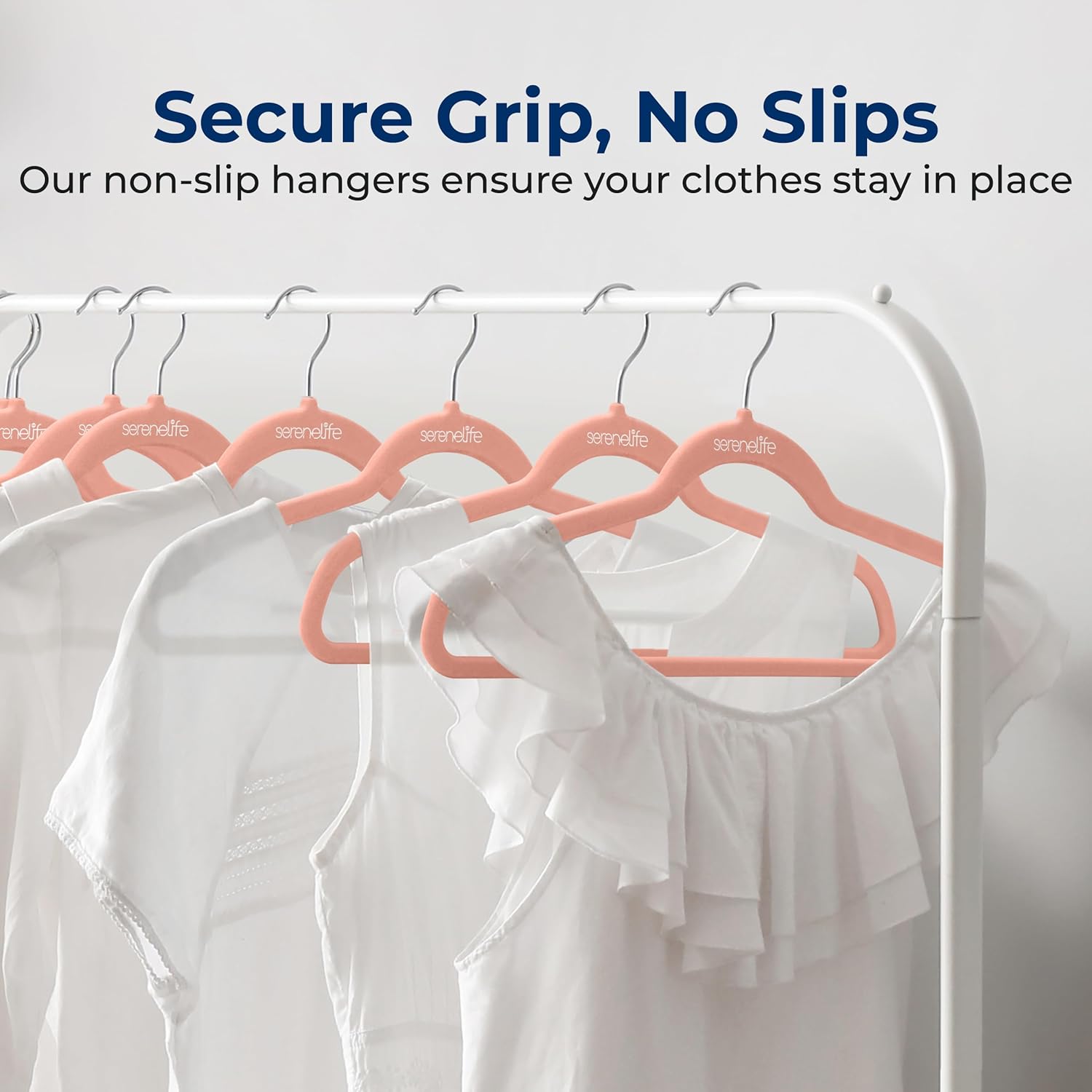 SereneLife Velvet Hangers - Non-Slip Felt Design with 360° Swivel Hook - Ultra-Thin & Space-Saving for Shirts, Sweaters, Kids Clothes & More