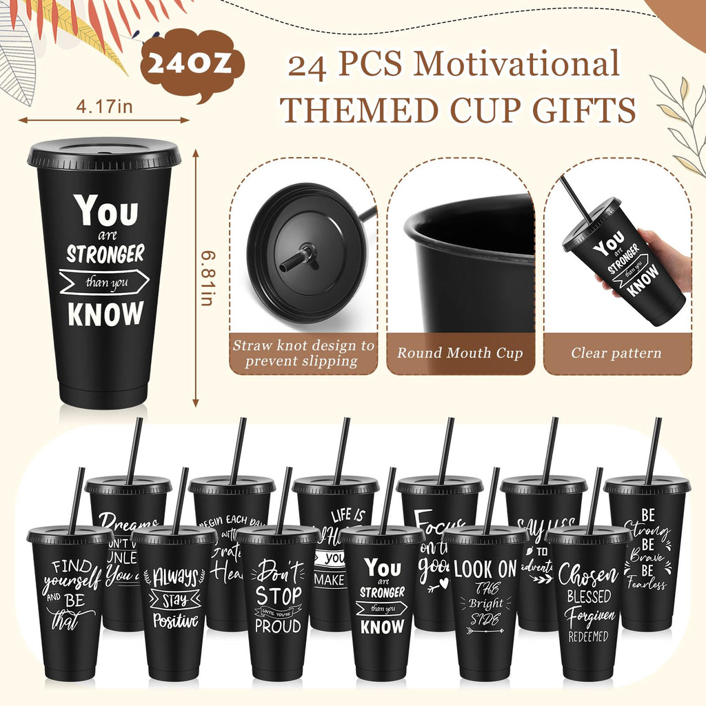 Hollowfly 24 Sets/96 Pcs Inspirational Gifts Bulk for Employee Recognition Appreciation, 24oz Plastic Cups Pens Notebooks Keychains Set, Gifts for Office School Teachers Staff Coworkers (Black)