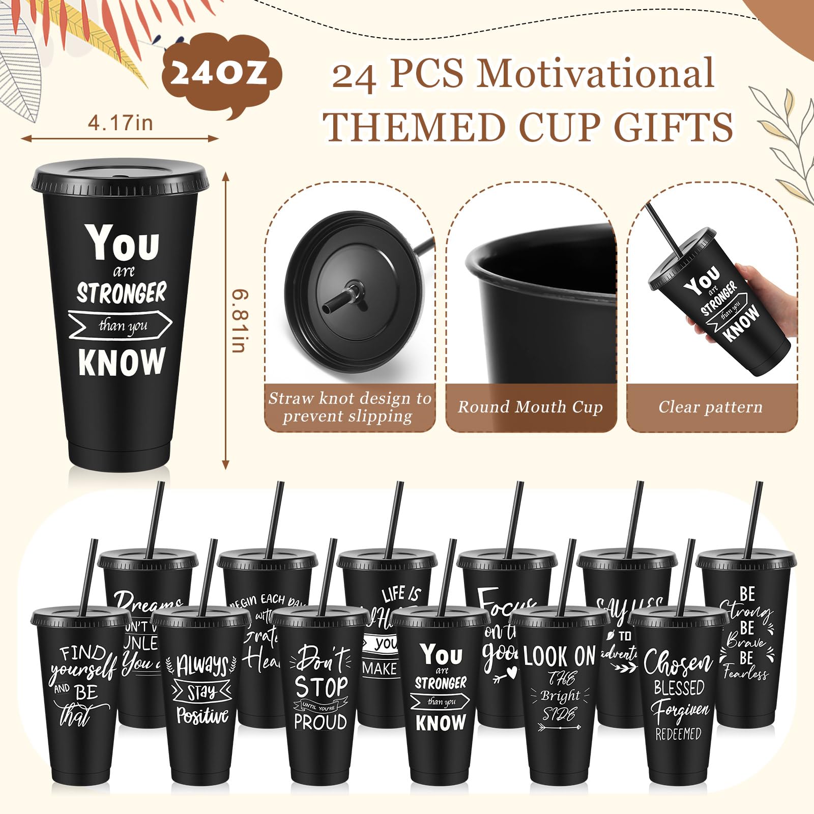 Hollowfly 24 Sets/96 Pcs Inspirational Gifts Bulk for Employee Recognition Appreciation, 24oz Plastic Cups Pens Notebooks Keychains Set, Gifts for Office School Teachers Staff Coworkers (Black)