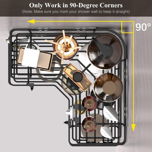 HuggieGems Corner Shower Caddy Organizer - 2 Pack Black Bathroom Shelves with Hooks for Storage