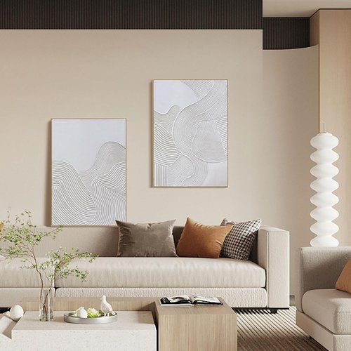 Framed Neutral Abstract Wall Art - Large 3D Curve Canvas Paintings for Living Room | 28 x 40 Inch, Ready to Hang