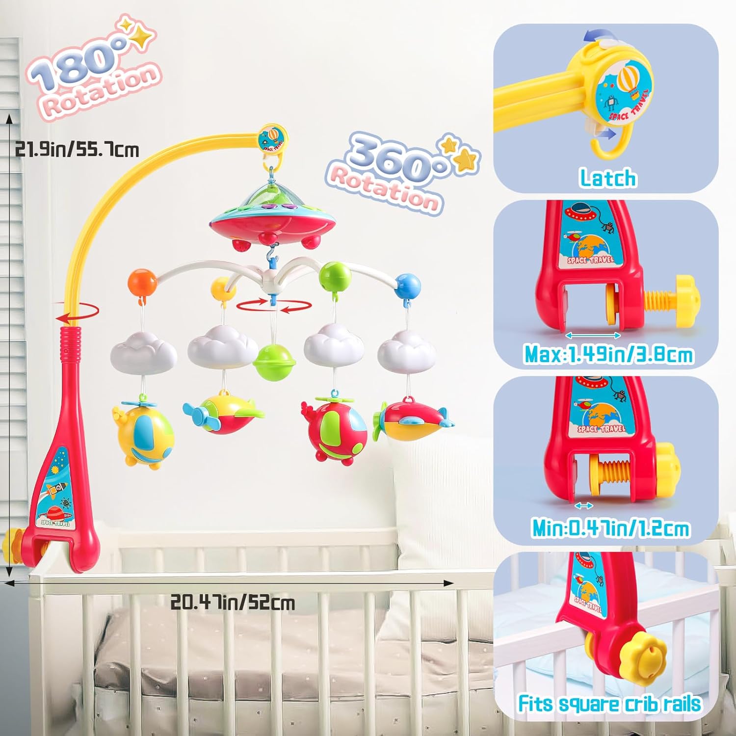 Skiennix Baby Musical Crib Mobile - Remote Control, Lights & Projector | 108 Melodies for Newborns 0-24 Months