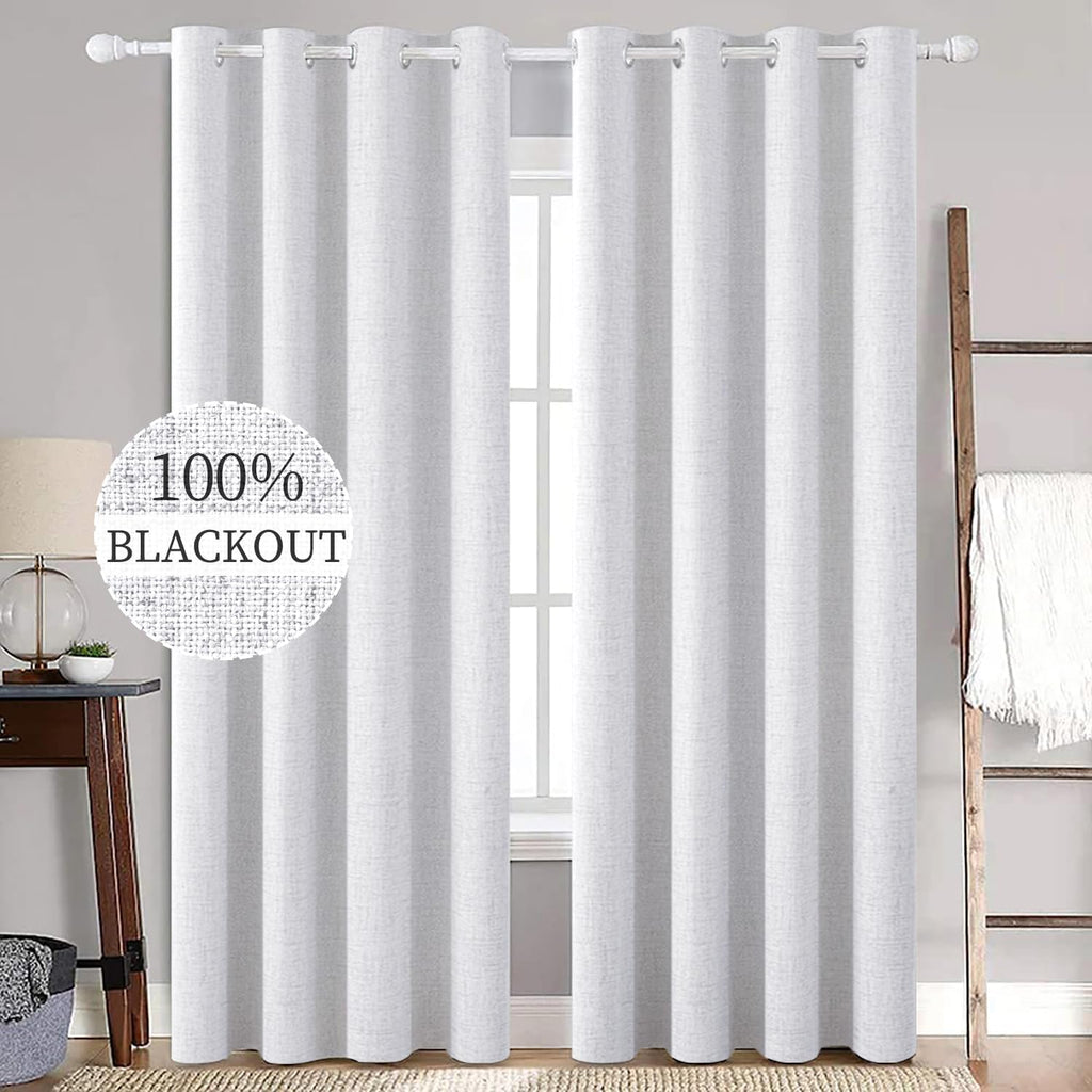MIULEE Blackout Curtains - 100% Thermal Insulated Linen Texture | Grayish White, 52x72 Inch (2 Panels)
