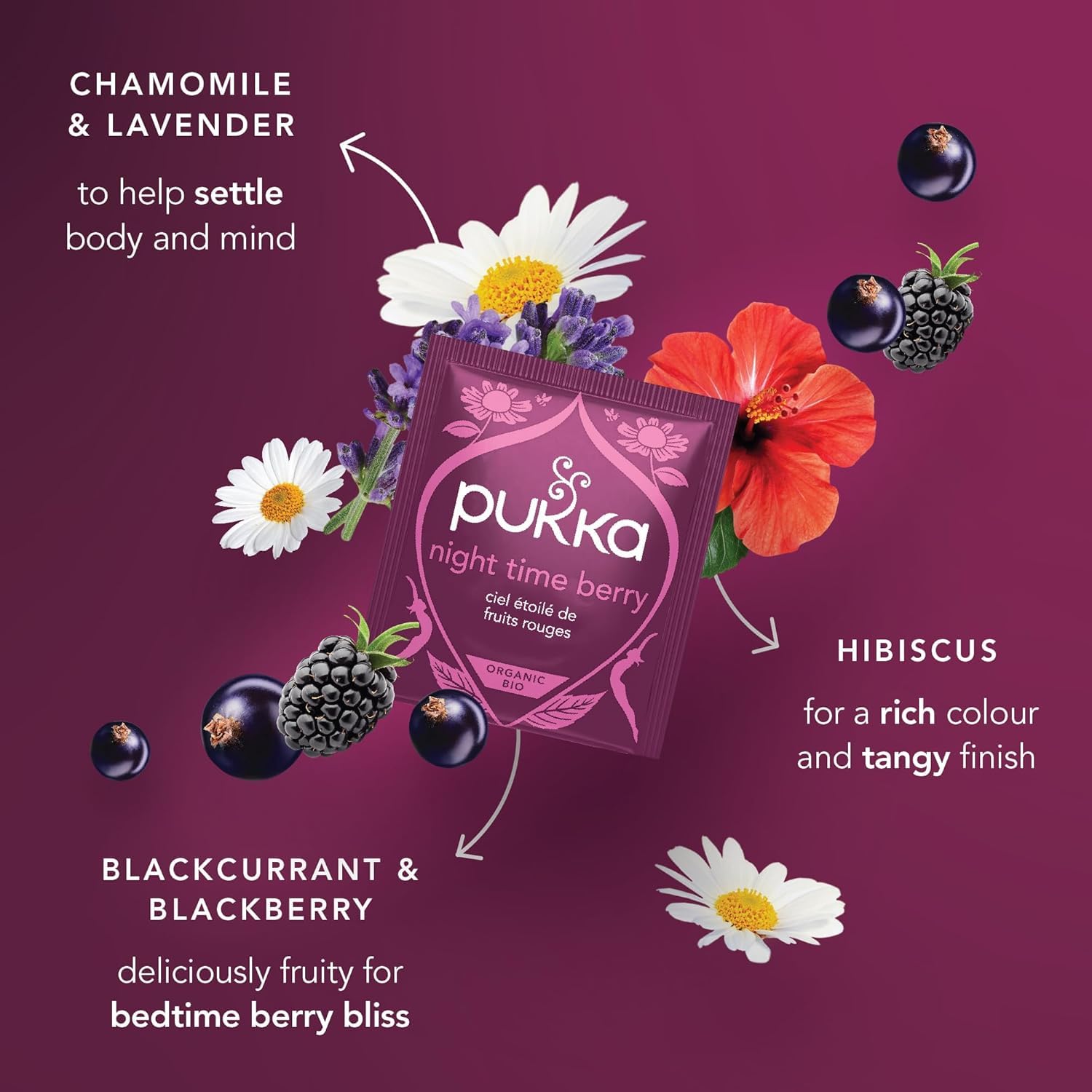 Pukka Night Time Berry Organic Herbal Tea, Soothing Infusion With Chamomile, Lavender & Elderberry, Tea Gift Set For Bedtime Relaxation, Caffeine Free, 80 Total Bags (20ct - Pack of 4)