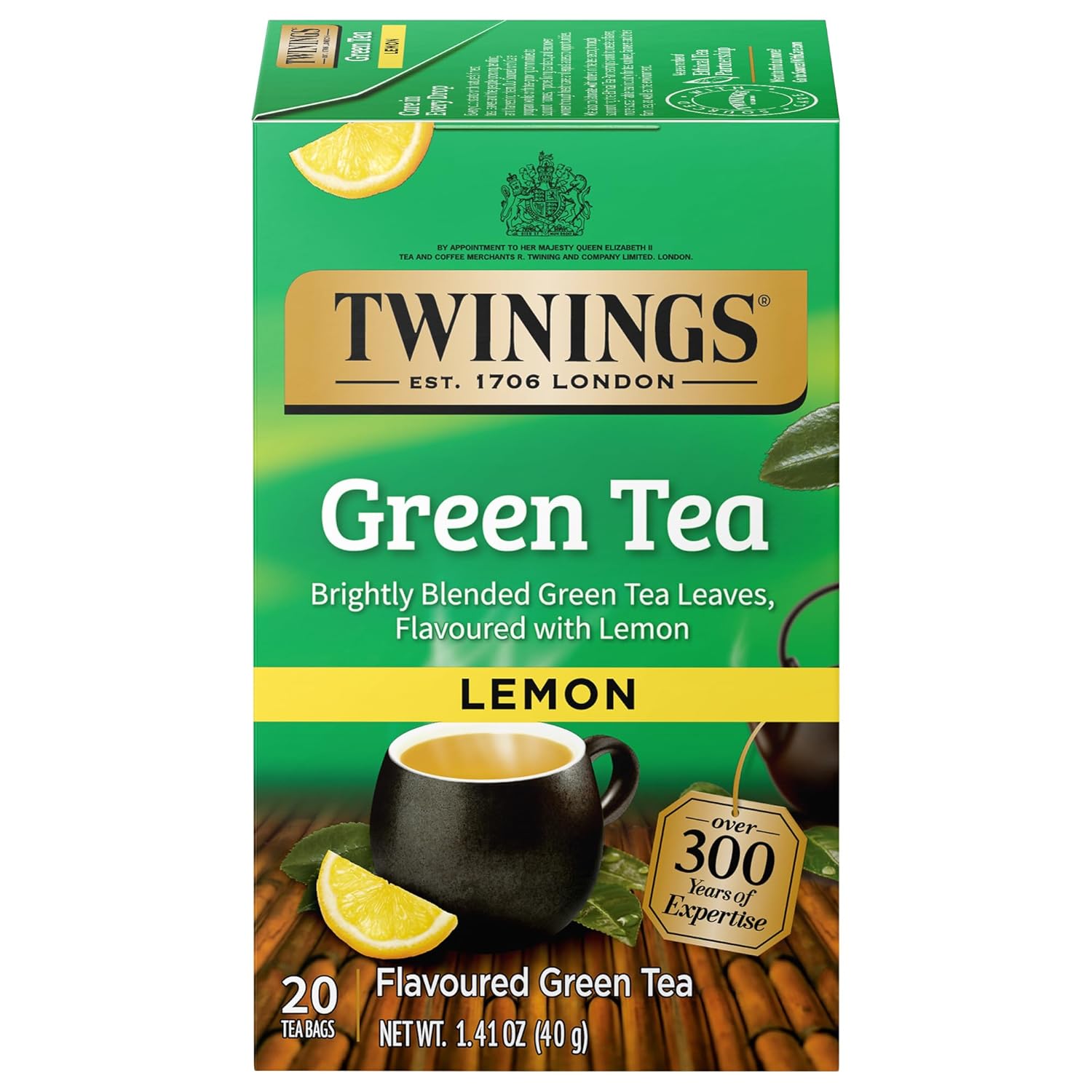 Twinings Lemon Green Tea - Refreshing Herbal Blend | 20 Count Tea Bags