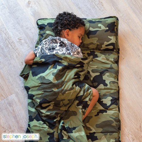 Stephen Joseph, Toddler All Over Print Nap Mat with Soft Blanket and Removable Pillow for Boys & Girls, Kids Sleeping Bag for Elementary, Daycare, Preschool with Carry Handle, Camo