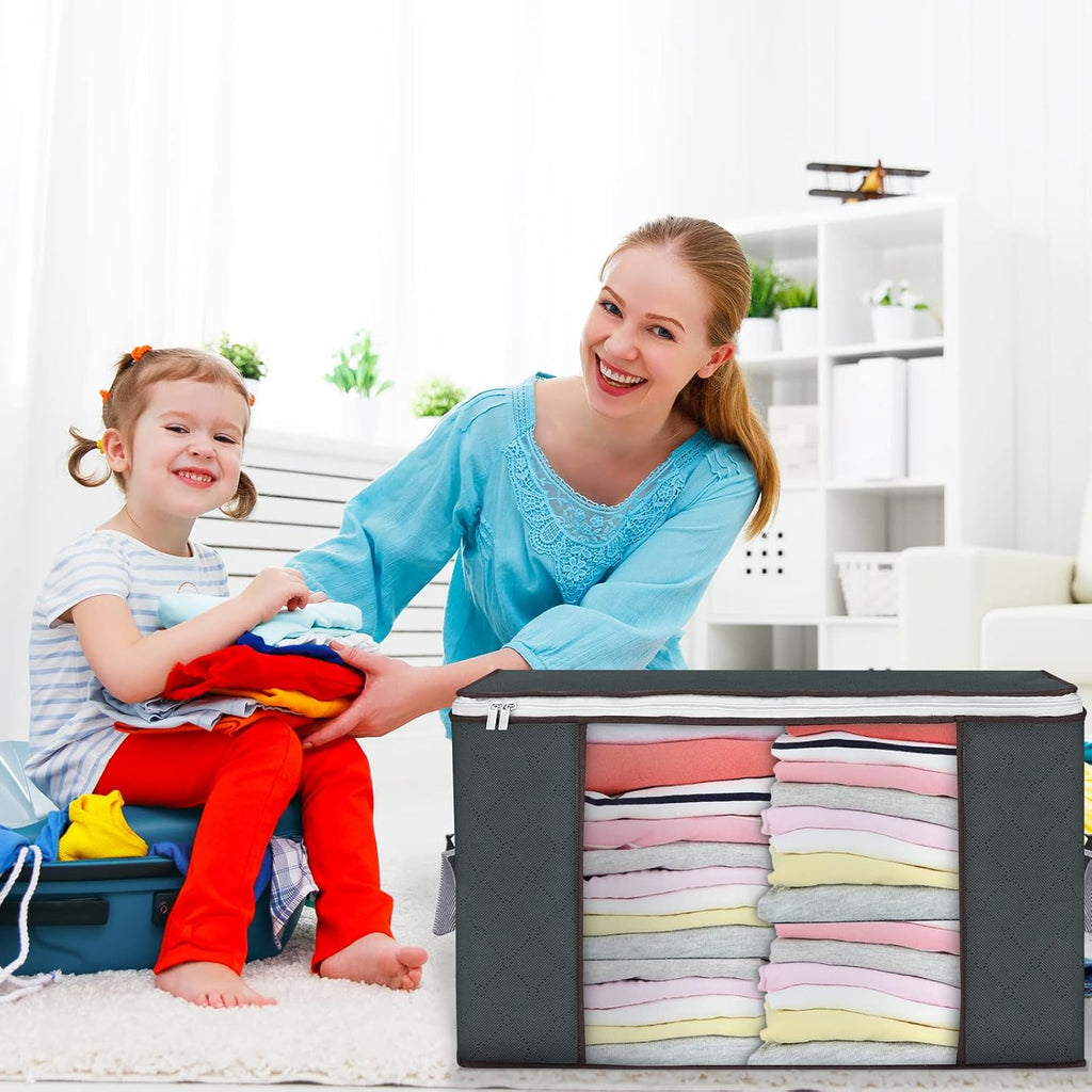 Skiennix Large Storage Bags - 2 Pack Foldable Closet Organizers with Durable Handles - 90L for Blankets & Bedding