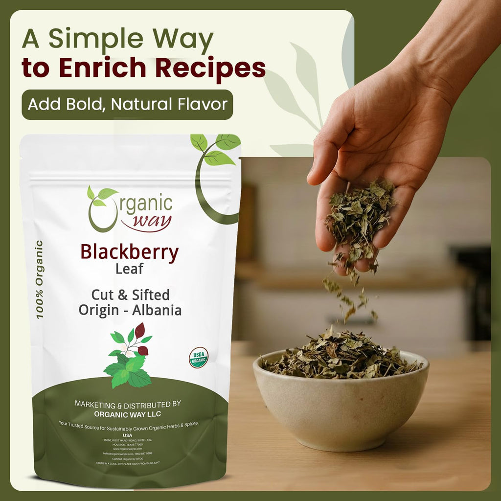 Organic Way Blackberry Leaf (Rubus fruticosus) Cut & Sifted - Herbal Tea | European Wild-Harvest | Organic & Kosher Certified | Non GMO & Gluten Free | USDA Certified | Origin - Albania (1/4 LBS)