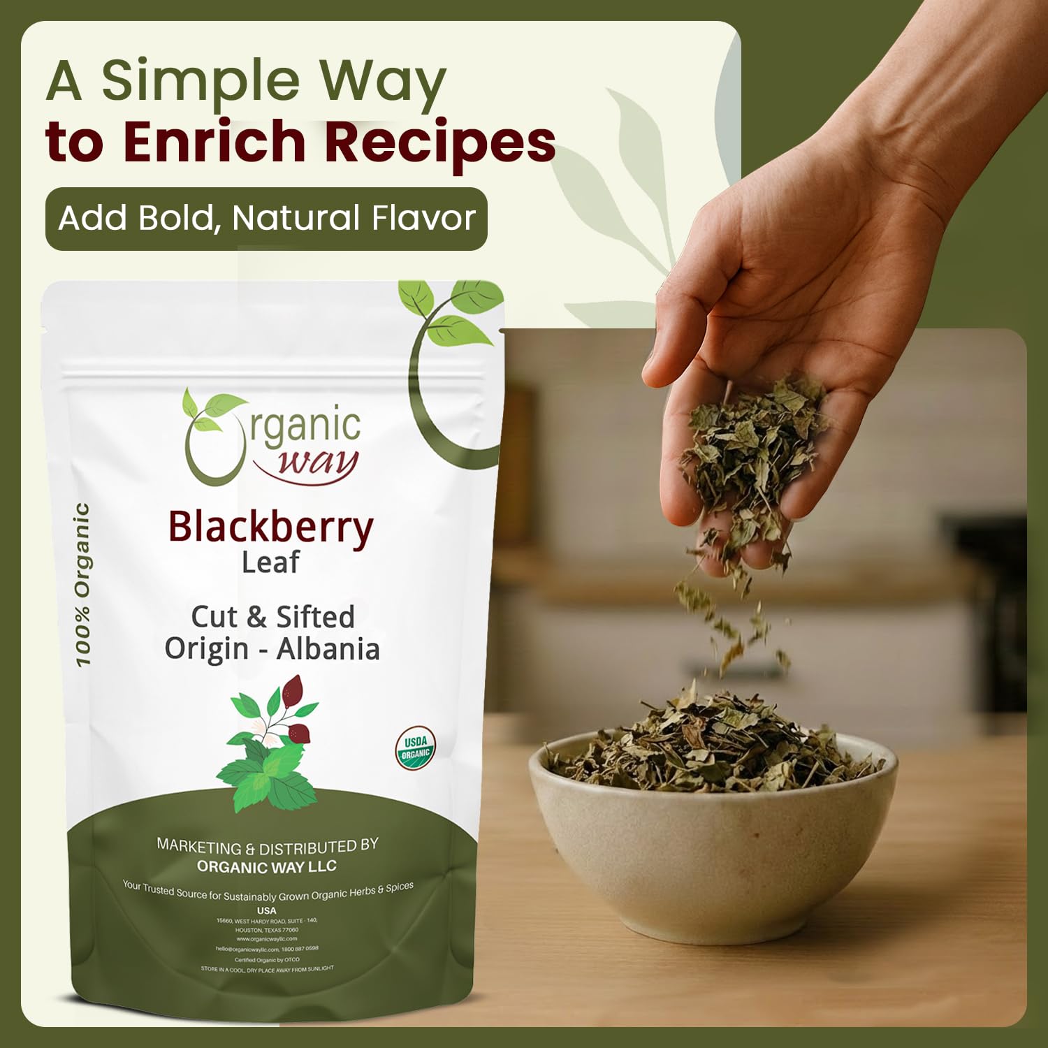 Organic Way Blackberry Leaf (Rubus fruticosus) Cut & Sifted - Herbal Tea | European Wild-Harvest | Organic & Kosher Certified | Non GMO & Gluten Free | USDA Certified | Origin - Albania (1/4 LBS)