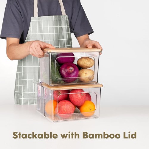 iCASA Trash Bag Dispenser - 2-in-1 Acrylic Organizer with Bamboo Lid | Holds Up to 100 Large Rolls for Kitchen & Pantry