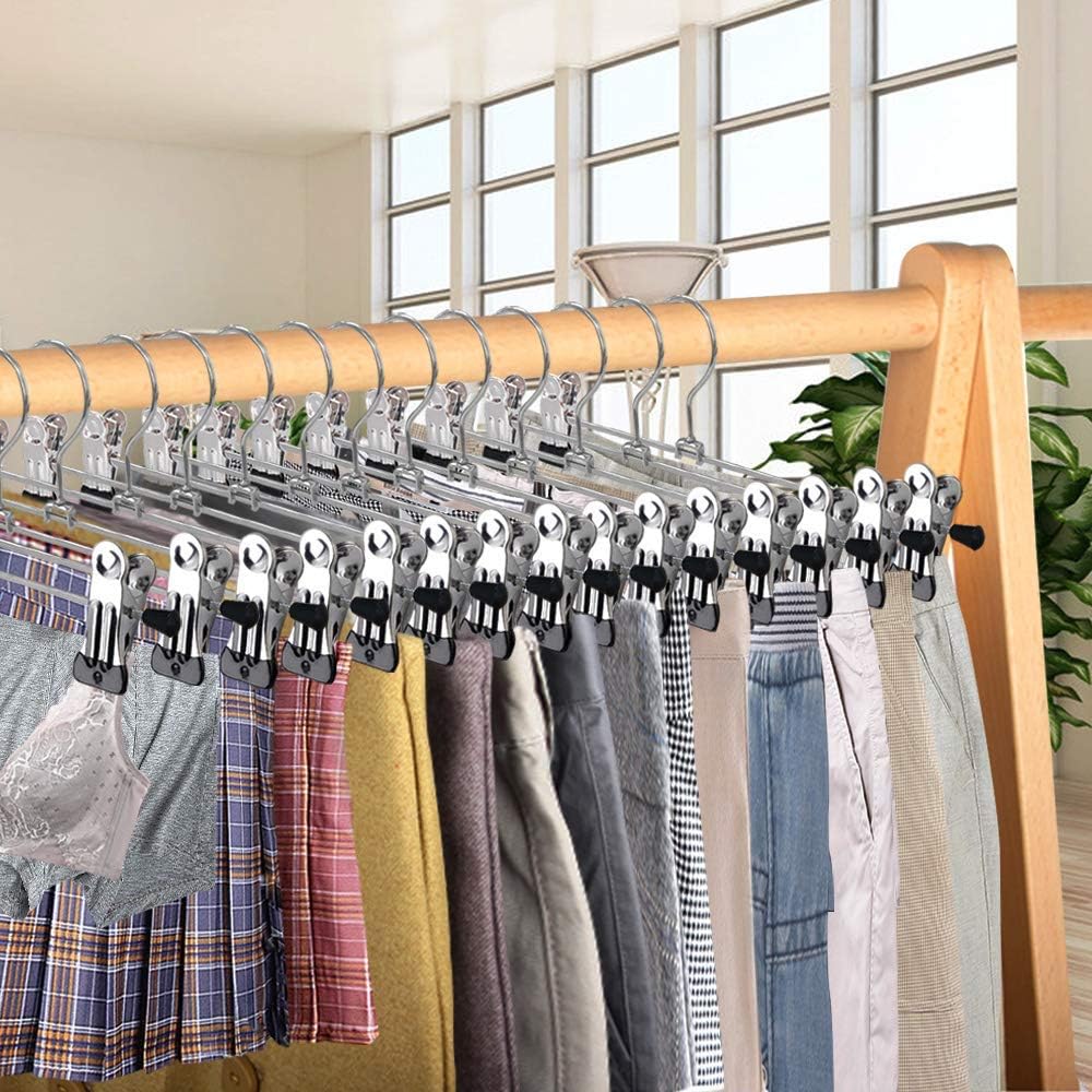 Northern Brothers Heavy-Duty Pants Hangers - 20 Pack Adjustable Metal Clips for Space-Saving Closet Organization