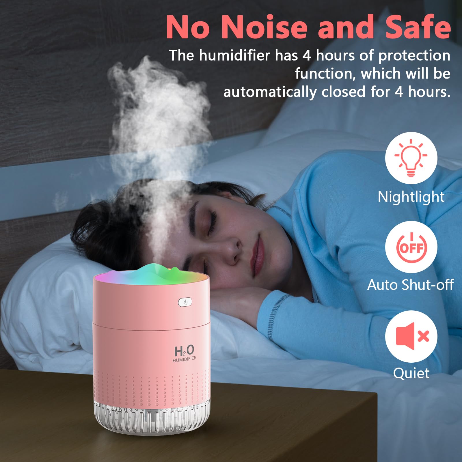 Portable Small Humidifiers for Bedroom Baby, Rechargeable Mini Cool Mist Plant Humidifier for Plants, Quiet Desktop Humidifier with 2 Working Modes & Colorful Night Light for Travel, Office, Bedroom