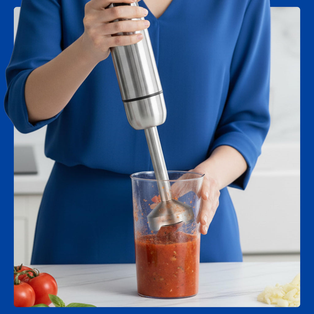 TEGH Immersion Blender Handheld, 8-Speed 4-in-1 Stainless Steel Hand Blender Stick | Electric Hand Mixer & Food Processor | Corded Emulsion Blender for Smoothies, Soups, Sauces & Baby Food