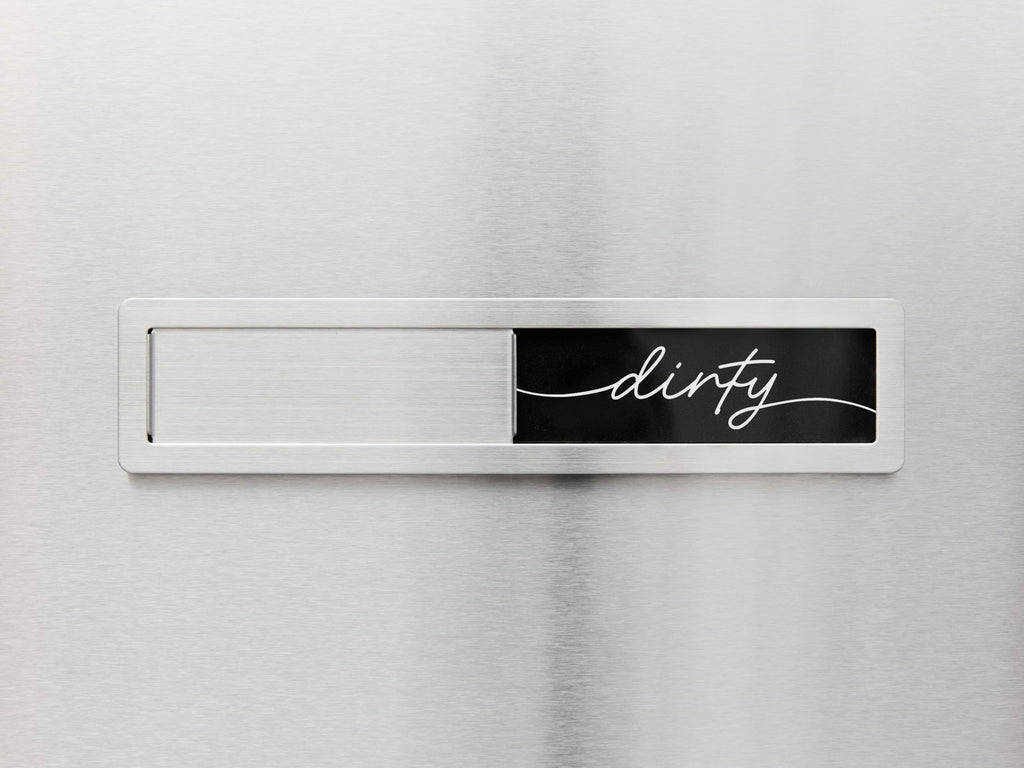 Stainless Steel Clean Dirty Magnet for Dishwasher, Black & White Script Dishwasher Magnet Clean Dirty Sign, Premium Clean/Dirty Dish Washer Magnets with Protective Backing, Rustic Kitchen Dish Sign