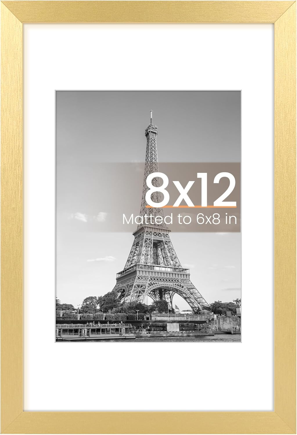 Upsimples 8x12 Picture Frame - Elegant Gold Wall Hanging Frame for 6x8 Photos with Mat