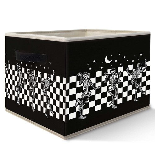 Likjad Halloween Gothic Skeleton Storage Bins Basket, Black and White Checkered Funny Gothic Collapsible Fabric Storage Box Organizer Toybox for Bedroom Bathroom Clothes Books Toys