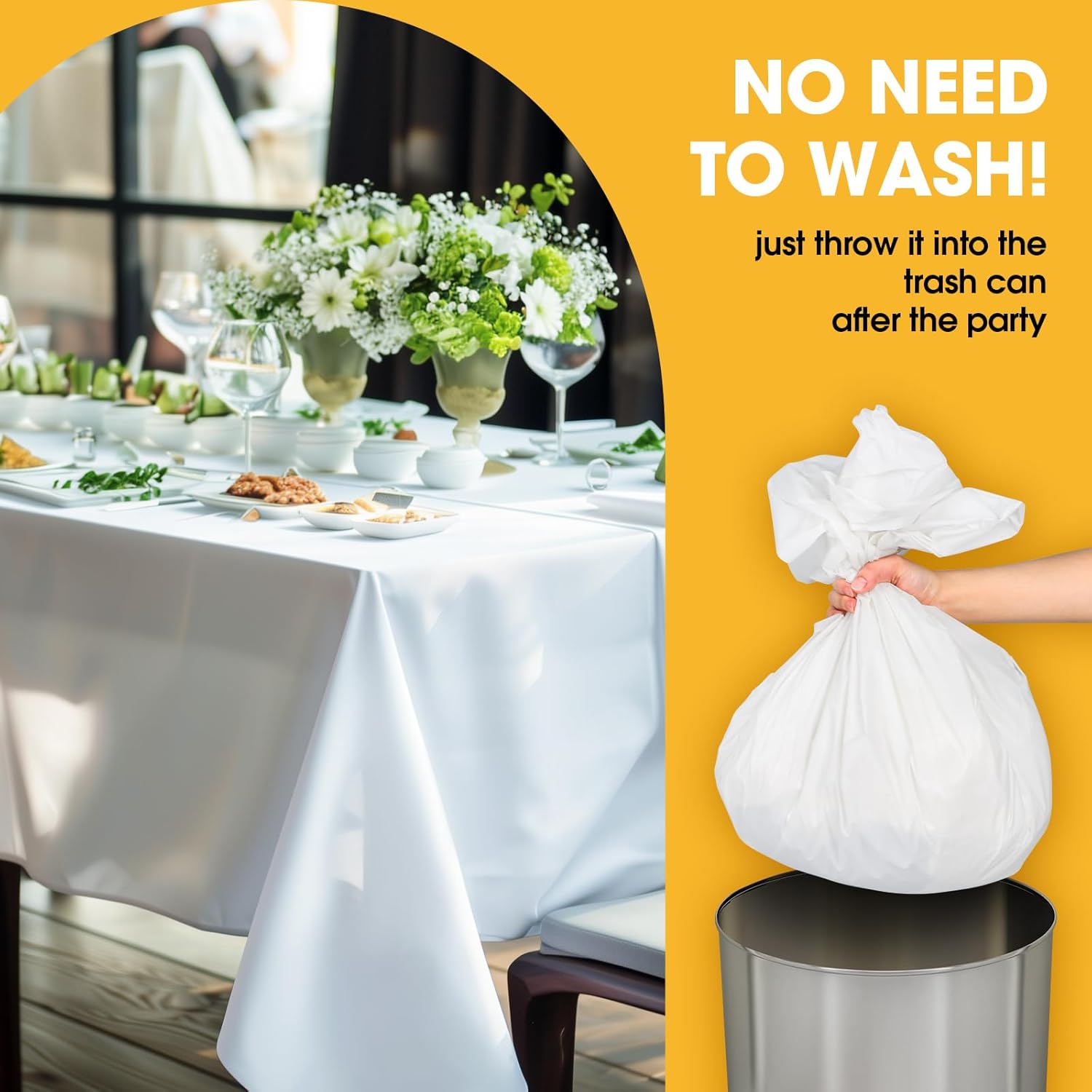 Niuara White Plastic Tablecloth - 16 Pack 54" x 108" Waterproof Disposable Covers for 6FT Tables | Perfect for Parties & Gatherings