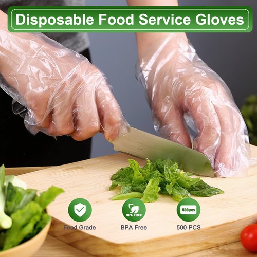 JedJadr 500 Count Disposable Food Service Gloves – Plastic Gloves For Food Handling, Clear Poly Plastic Glove For Kitchen Serving – Lightweight Disposable Kitchen Glove, One Size Fits Most