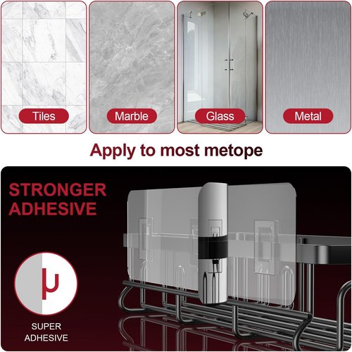 Getsrichfc Shower Caddy - Rustproof Adhesive Shelves for Large Capacity Bathroom Storage | Black