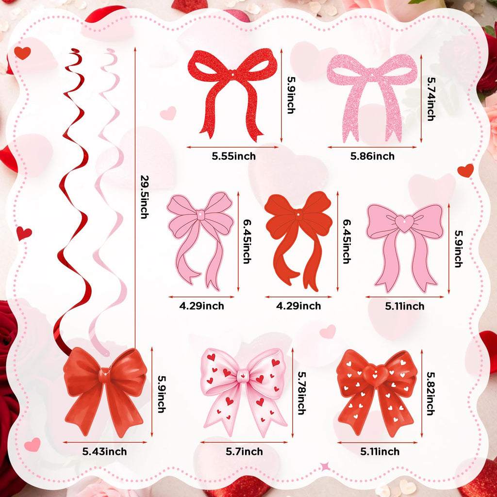 Valentines Day Bow Hanging Decorations, Pink Red Valentine Hearts and Bows Hanging Swirls Ceiling Decoration for Home, Bedroom, Classroom, Wedding Anniversary Galentines & Valentines Day Decorations