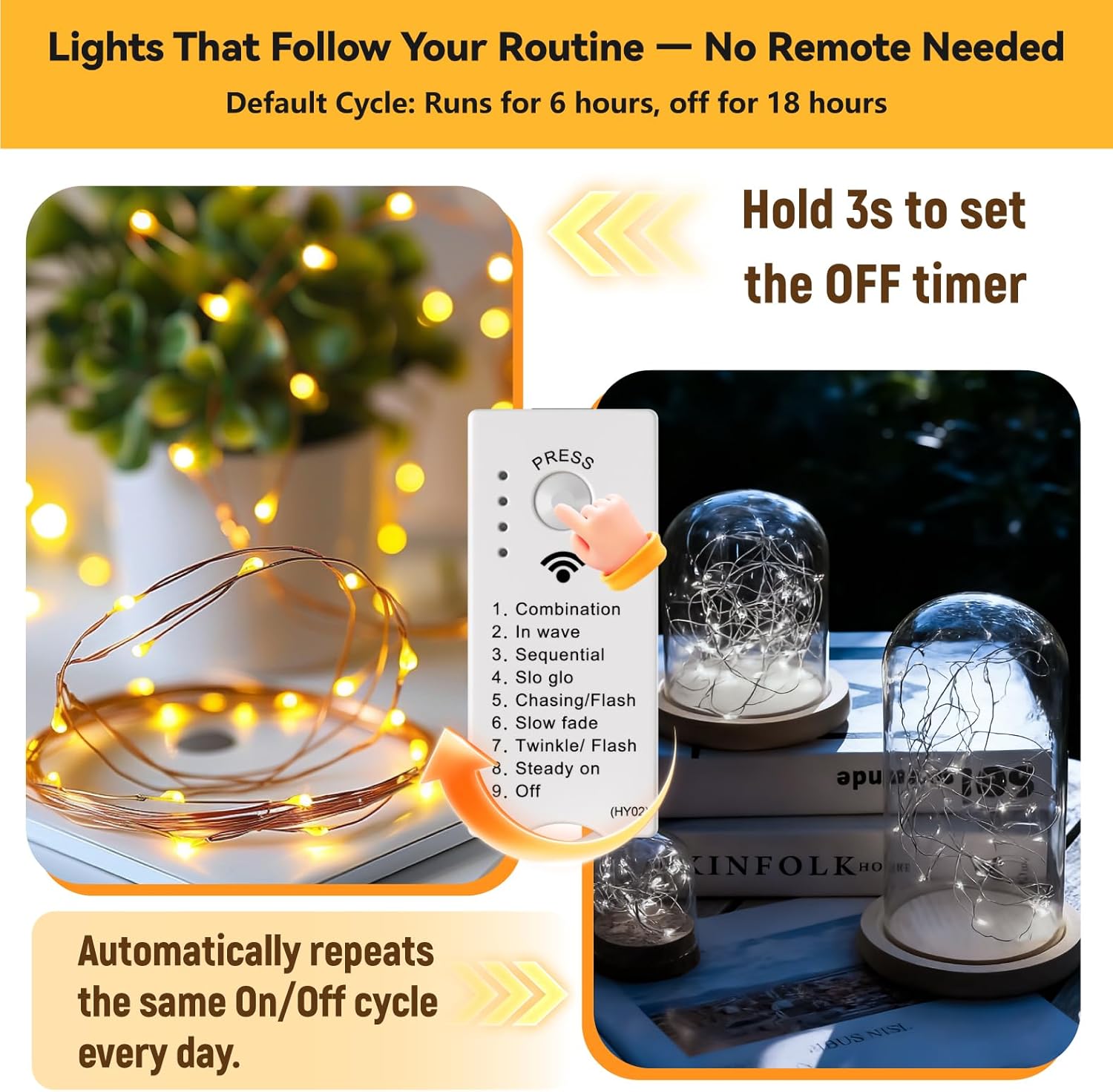 ZSJWL Rechargeable Fairy Lights - 16FT 50LED Indoor String Lights with DIY Timer & 8 Modes | Warm White