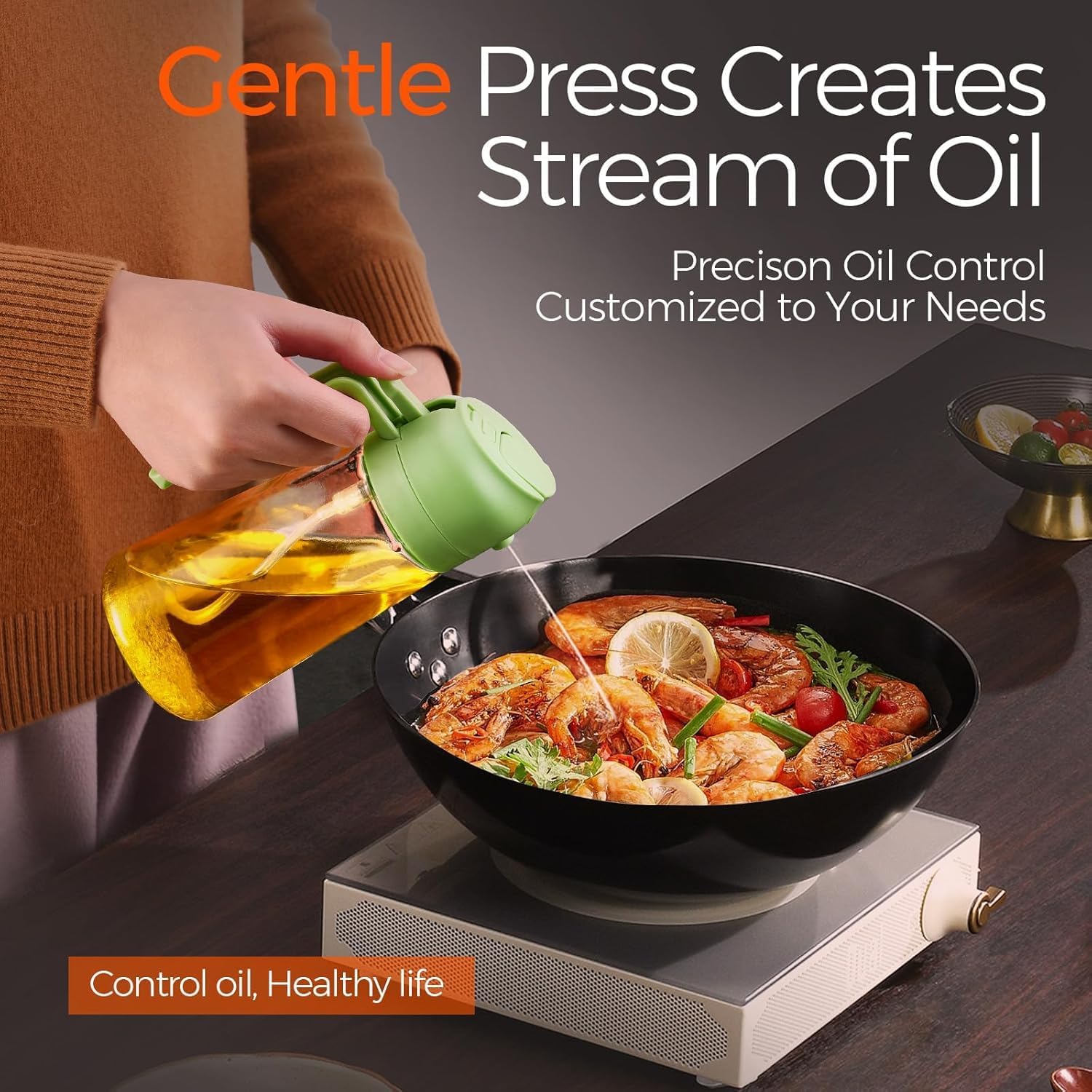 Skiennix Glass Olive Oil Sprayer - 16oz 2-in-1 Oil Dispenser for Cooking & BBQ | Premium Green Kitchen Gadget