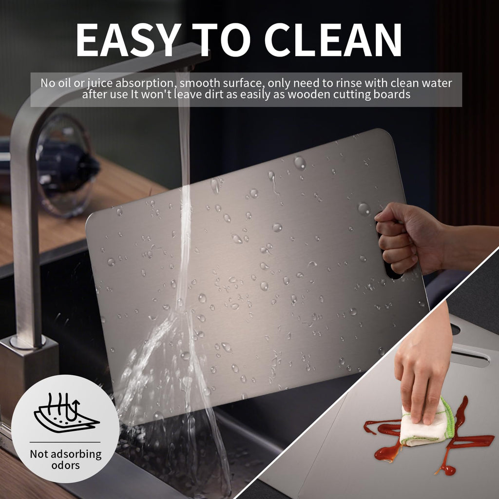 100% Pure Titanium Cutting Board, Non-Toxic & Hygienic Chopping Board, Double-Sided Kitchen Cutting Board, Durable & Easy to Clean, Perfect for Home Cooking & Meal Prep (3PC:S+M+L)